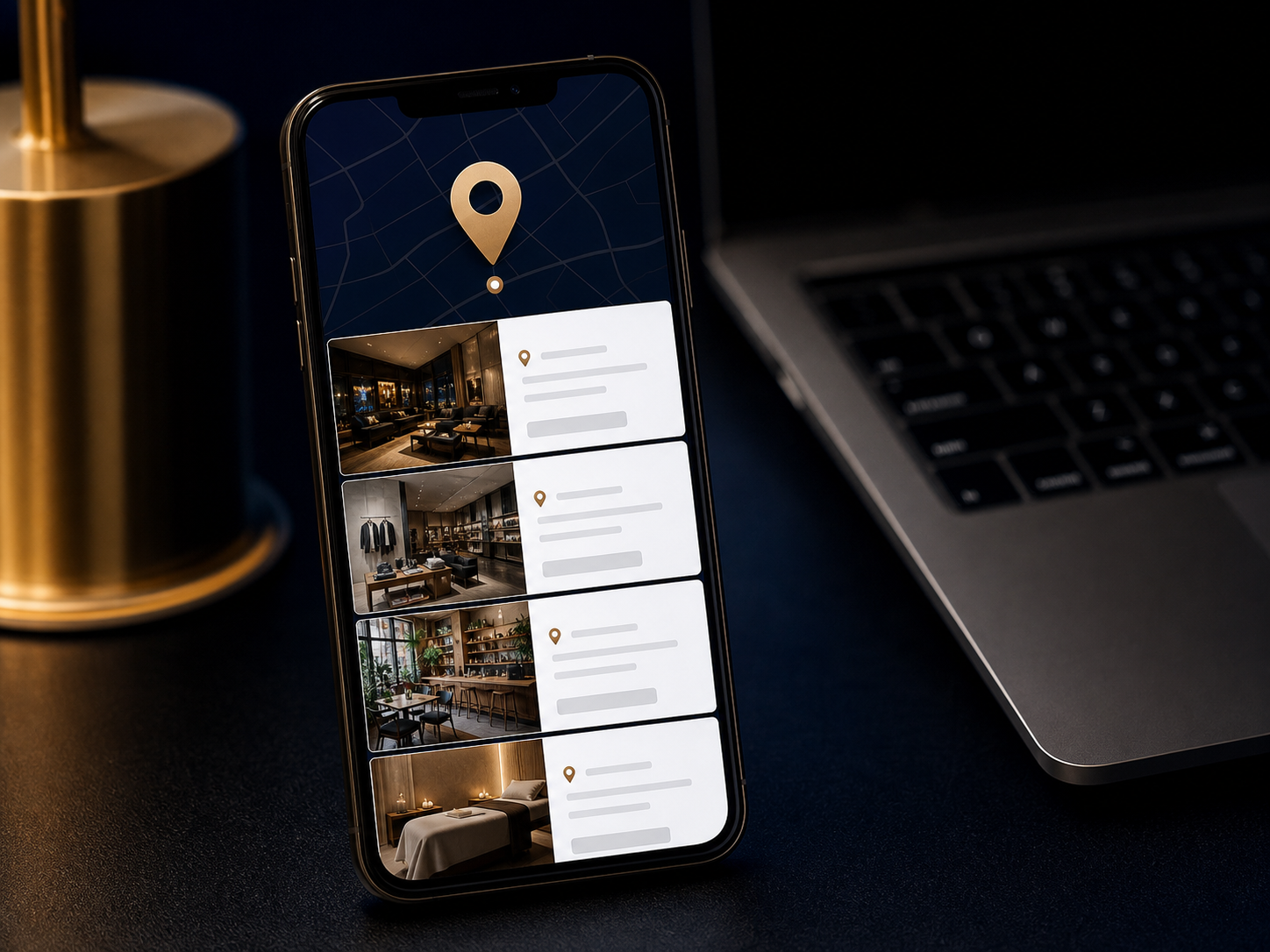 Celular mostrando descoberta de empresas locais