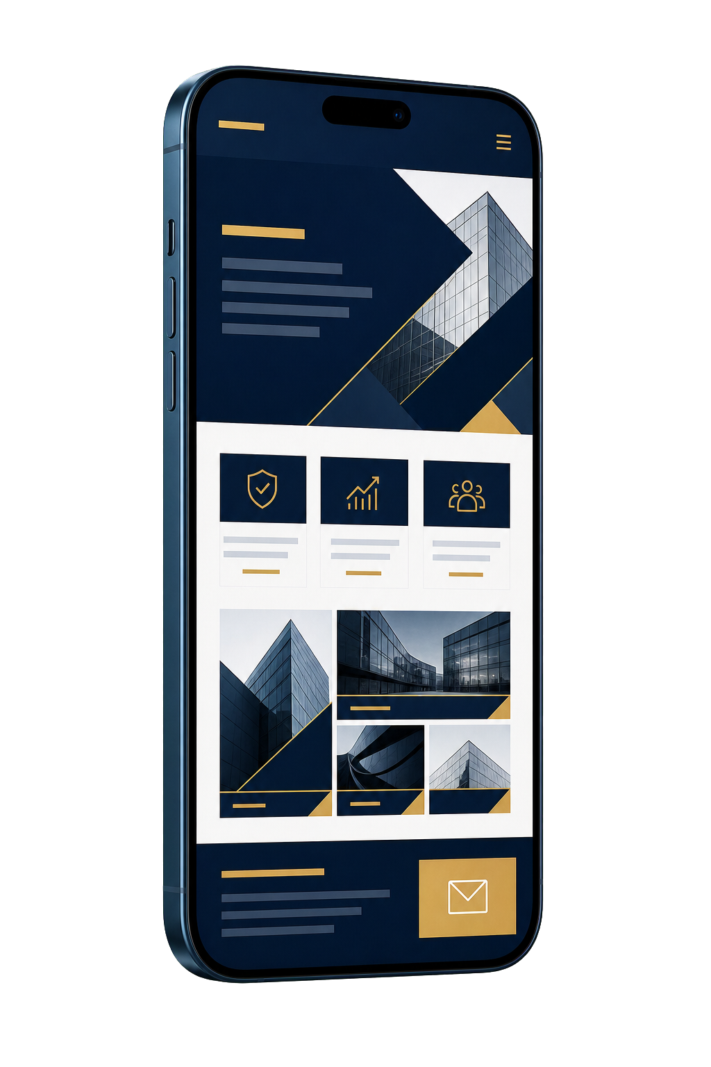 Site profissional exibido em smartphone